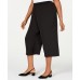 Plus Size Washed Satin Culottes, Black, 1X