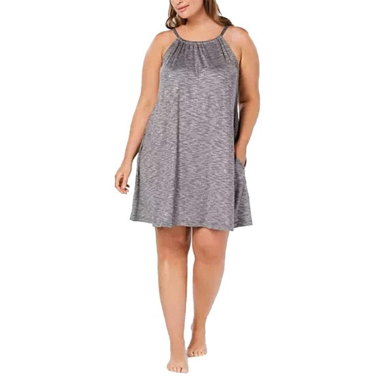  Scoop-Neck Knit Chemise Nightgown,Oxford (Heather Grey, 2X)