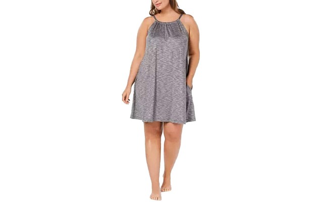  Scoop-Neck Knit Chemise Nightgown,Oxford (Heather Grey, 2X)
