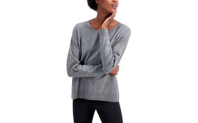  Seam-Front Scoop Neck Sweater, Gray, Medium