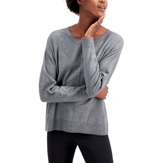  Seam-Front Scoop Neck Sweater, Gray, Small