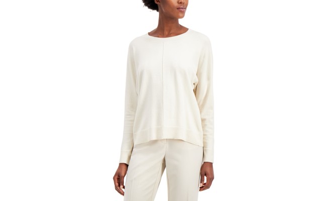  Seam-Front Scoop Neck Sweater, White, Large