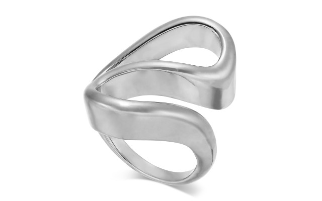  Silver-Tone Sculpted Wave Ring