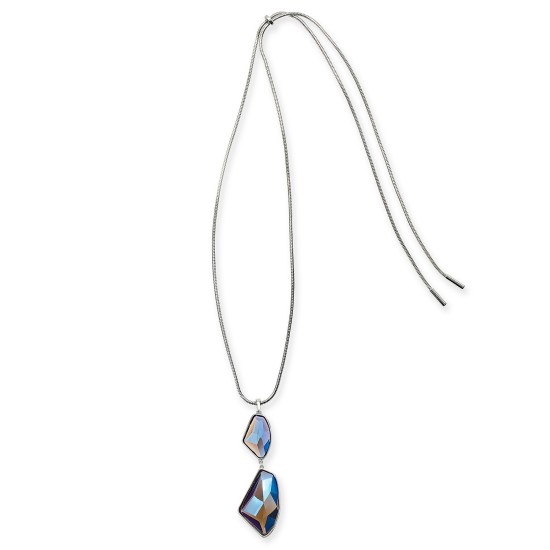  Silver-Tone Stone Drop Adjustable Pendant Necklace (40)