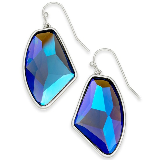  Silver-Tone Stone Drop Earrings,Blue