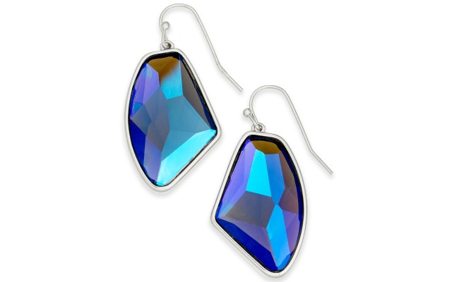  Silver-Tone Stone Drop Earrings,Blue