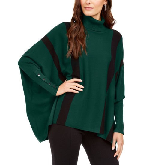  Striped Poncho Sweater (Green, Large)
