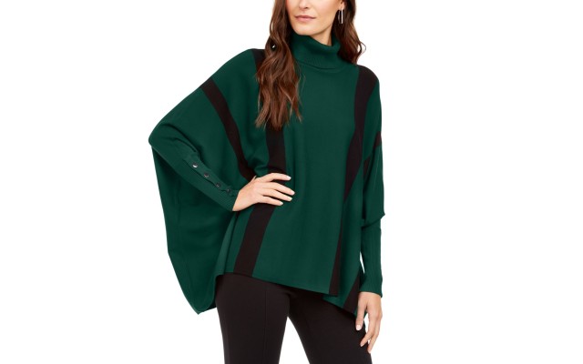  Striped Poncho Sweater (Green, Large)