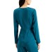  Tonal-Print Surplice Blouse, Teal, Large