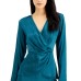  Tonal-Print Surplice Blouse, Teal, Large