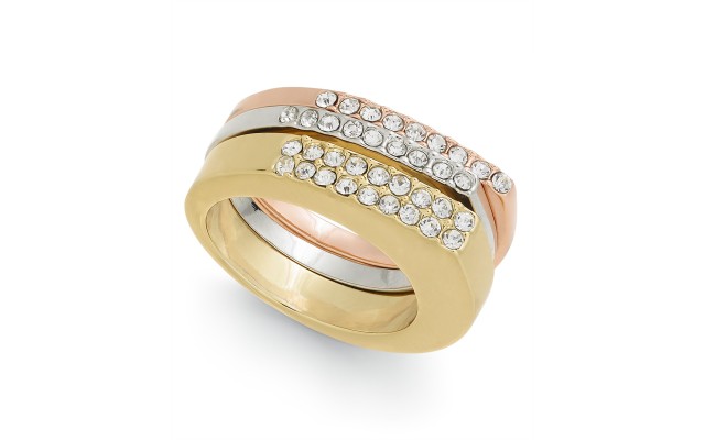  Tri-Tone 3-Pc. Set Pave Stackable Rings