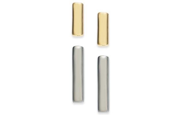  Two-Tone 2-Pc. Set Bar Stud Women’s Earrings (Gold/Silver)