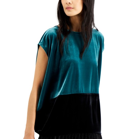  Velvet Colorblocked Top (Teal, Small)