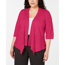 Alfani Womens Black 3/4 Sleeve Open Cardigan  Top Plus