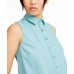 Womens Blue Sleeveless Collared Button Up Top (Green, Large)