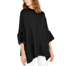 Alfani Women's Faux-Fur-Cuff Poncho Black