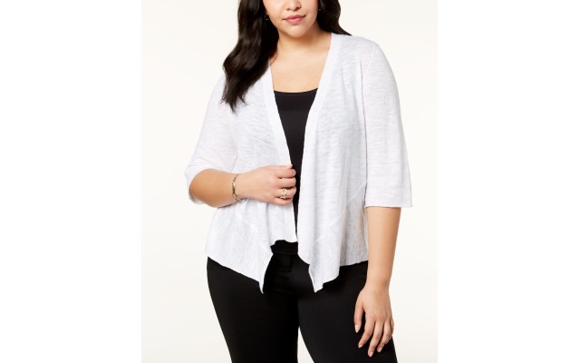  Women's Linen Open Front Essential Cardigan, Natural, 0X