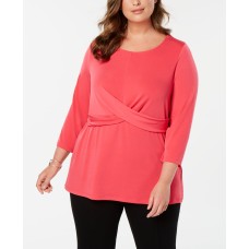 Alfani Women's Plus 3/4 Sleeve Crossover-Detail Top Blouse