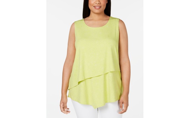  Womens Plus Asymmetric Printed Tank Top 3X, Green, 3X