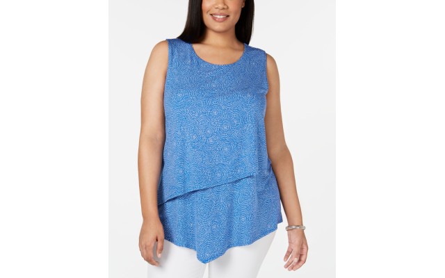  Womens Plus Asymmetric Printed Tank Top 3X, Navy, 3X