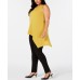  Womens Plus Asymmetrical Ribbed Pullover Top, Gold, 0X