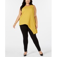 Alfani Womens Plus Asymmetrical Ribbed Pullover Top, Gold, 1X