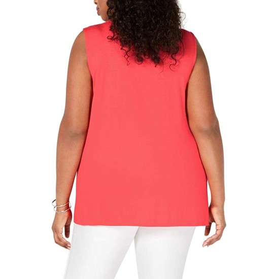  Womens Plus Asymmetrical Shirt Pullover Top, Coral Branch, 3X