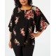  Womens Plus Floral Zip Front Blouse