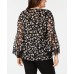  Womens Plus Lace Floral Print Blouse Black Size 0X