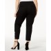  Womens Plus  Lace Overlay Slim Leg Cropped Pants Black, Black, 18W