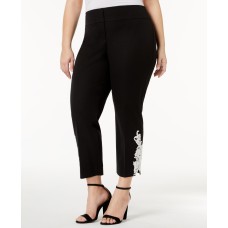 Alfani Womens Plus  Lace Overlay Slim Leg Cropped Pants Black