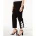  Womens Plus  Lace Overlay Slim Leg Cropped Pants Black, Black, 18W