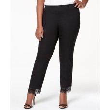 Alfani Womens Plus Lace-Trim Pull On Ankle Pants