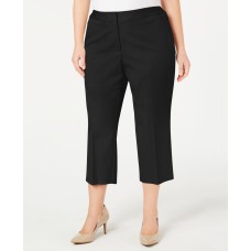 Alfani Womens Plus Mid Rise Pleated Capri Pants (Black)