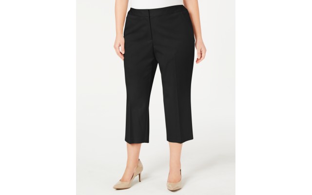  Womens Plus Mid Rise Pleated Capri Pants (Black), Black, 16W