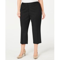 Alfani Womens Plus Mid Rise Pleated Capri Pants (Black), Black, 28W