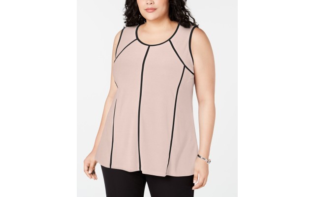  Womens Plus Piping Hi-Low Tank Top, Pink, 3X
