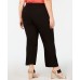  Womens Plus Pleated Hem Comfort Waist Ankle Pants, Black, 28W