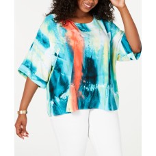 Alfani Womens Plus Printed Dolman Sleeve Blouse