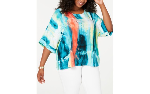  Womens Plus Printed Dolman Sleeve Blouse