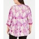  Womens Plus Printed Lace- Trim Blouse Purple 1X