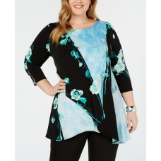 Alfani Womens Plus Sharkbite Hem Hi-Low Tunic Top Navy Size 3X