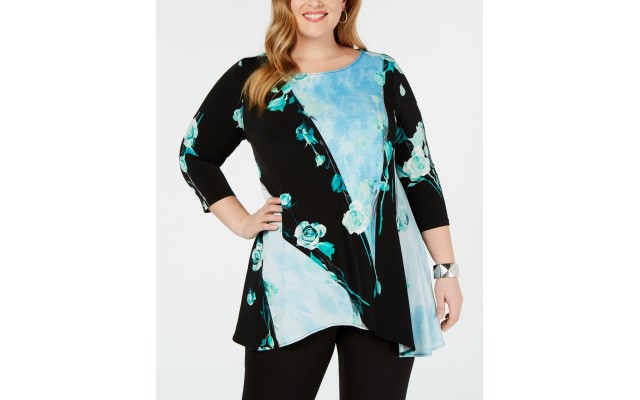  Womens Plus Sharkbite Hem Hi-Low Tunic Top Navy Size 3X