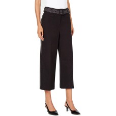 Alfani Womens PLUS Size Black Belted Wide-Leg Cropped Tummy-Control Pants