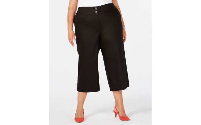   Women’s Plus Size High-Waist Wide-Leg Capris Black Size 18W