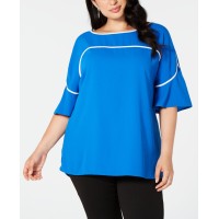 Alfani Women's Plus Size Piping-Trim Top - Blouse, Dark Blue, Dark Blue, 0X