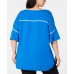  Women's Plus Size Piping-Trim Top - Blouse, Dark Blue, Dark Blue, 0X