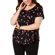 Alfani Women's Plus Size Scoop Neck Short Sleeve Hi-Low Top