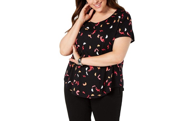  Women's Plus Size Scoop Neck Short Sleeve Hi-Low Top, Black, 4X