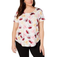 Alfani Women's Plus Size Scoop Neck Short Sleeve Hi-Low Top